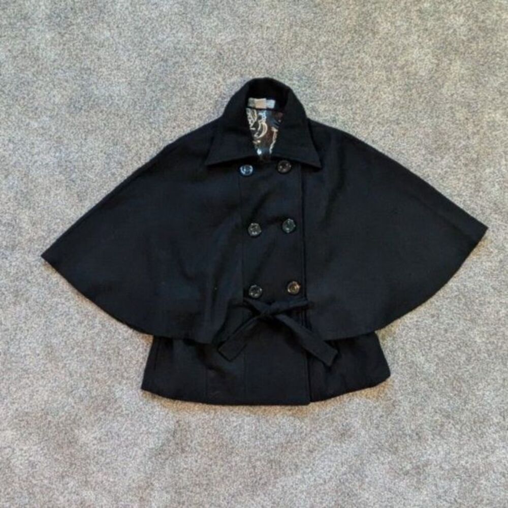Steve Madden Black Wool Blend Cape Coat M/L - Double Breasted Owl Lining